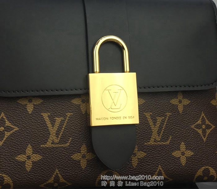 路易威登LV 新款 老花配皮 頂級原單 M44141黑色 Locky BB手袋 金色LV掛鎖鎖扣 Toron手柄 手提肩背斜挎包  YDH2540